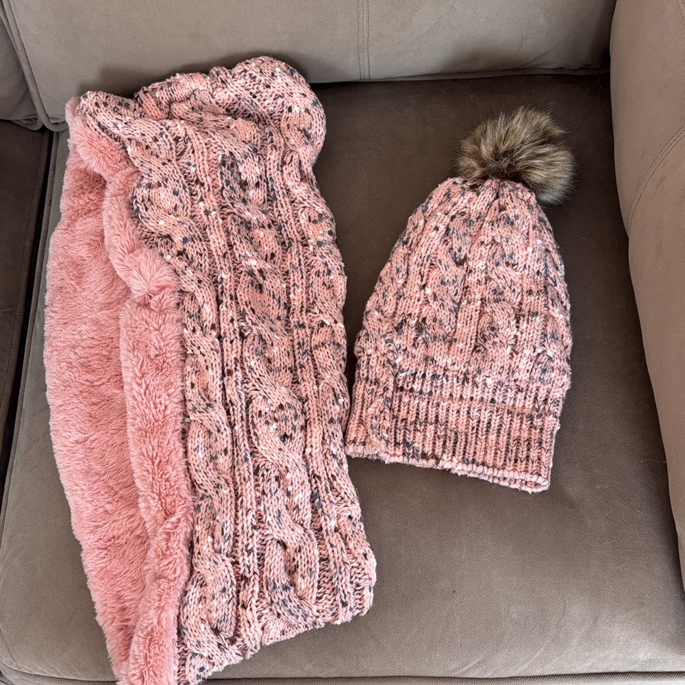 Cozy Pink Knit Hat and Scarf Set for Women